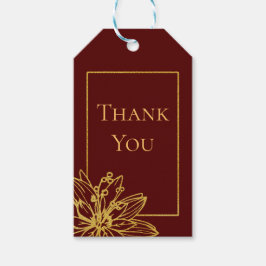 Rood en Goud Bloemen Huwelijksgunst Dank u Cadeaulabel