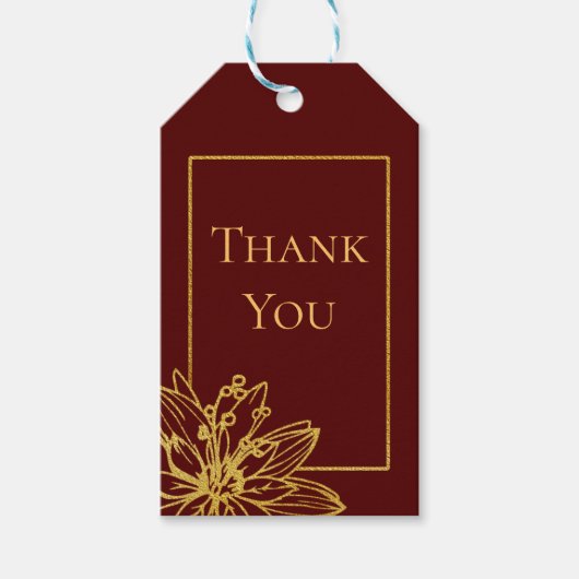 Rood en Goud Bloemen Huwelijksgunst Dank u Cadeaulabel (Voorkant)