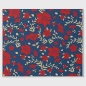 Rood en goud bloemen inpakpapier (Vlak)
