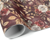 Rood en Goud Bloemen Ontwerp met Boho-Waterverf Cadeaupapier (Rol Hoek)