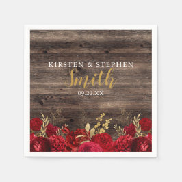 Rood en Goud Bloemen Rustiek Country Wood Wedding Servet