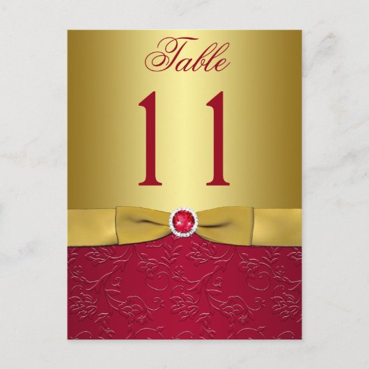 Rood en Goud Bloemen Tafelnummer Post Kaart (Voorkant)