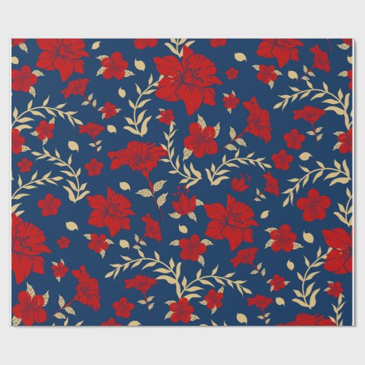 Rood en Goud Bloemen Wrapping Papier (Vlak)