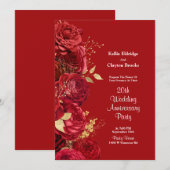 Rood en goud bloemfeest voor huwelijksjubileumfees kaart (Voorkant / Achterkant)