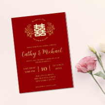 Rood en goud bloemig logo Chinese bruiloft