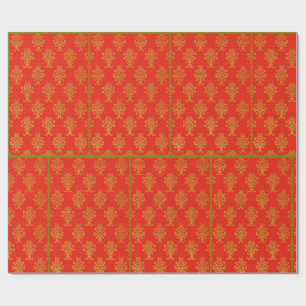 Rood en goud bloemmotief cadeaupapier