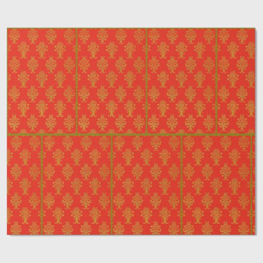 Rood en goud bloemmotief cadeaupapier (Vlak)