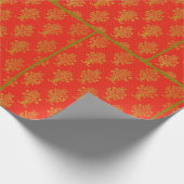 Rood en goud bloemmotief cadeaupapier (Hoek)