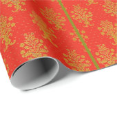 Rood en goud bloemmotief cadeaupapier (Rol Hoek)