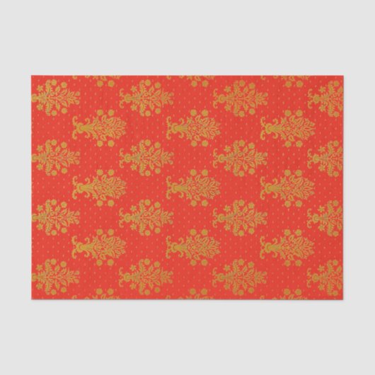Rood en goud bloemmotief tissuepapier (Voorkant)
