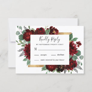 Rood en goud bloemrijk rustiek elegant wit bruilof RSVP kaartje