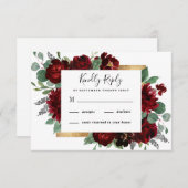 Rood en goud bloemrijk rustiek elegant wit bruilof RSVP kaartje (Voorkant / Achterkant)