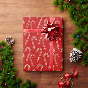 Rood en Goud Candy Canes Kerst Wrapping Papier
