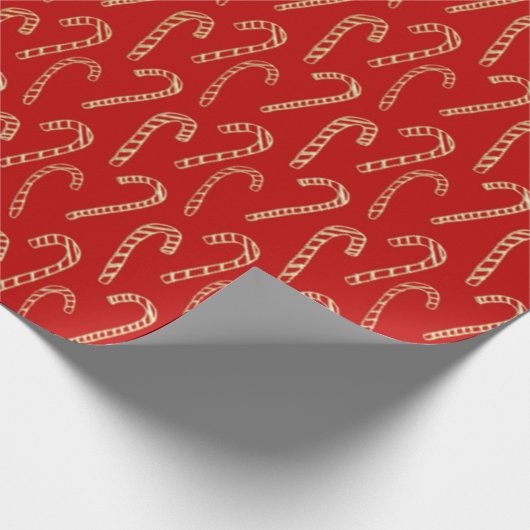 Rood en Goud Candy Canes Kerst Wrapping Papier (Hoek)