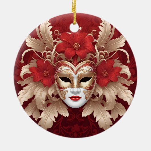Rood en goud carnaval masker keramisch ornament (Achterkant)