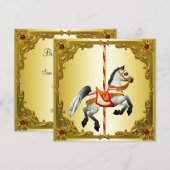 Rood en Goud Carrousel Paard Verjaardagsfeest Kaart (Voorkant / Achterkant)