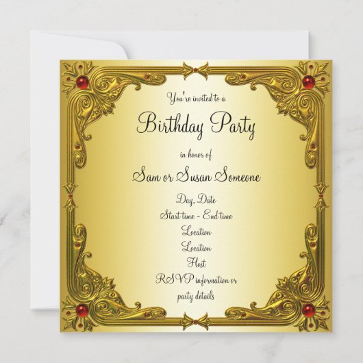 Rood en Goud Carrousel Paard Verjaardagsfeest Kaart (Achterkant)