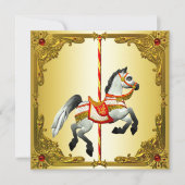 Rood en Goud Carrousel Paard Verjaardagsfeest Kaart (Voorkant)