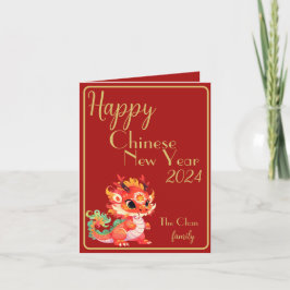 Rood en goud, Chinees nieuwjaar, jaar van de draak Bedankkaart