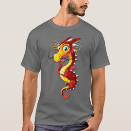 Rood en Goud Chinese Cartoon Dragon T-shirt