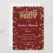 Rood en goud confetti glitter 21ste verjaardag kaart (Voorkant)