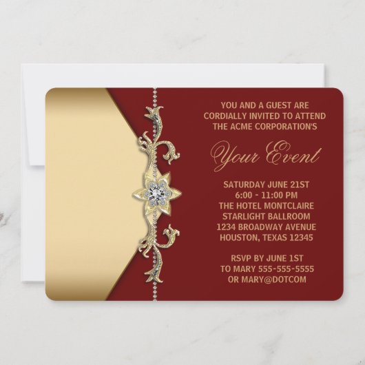 Rood en Goud Corporate Party Kaart (Achterkant)