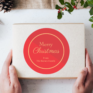 Rood en Goud Custom Vrolijk Kerstfeest Ronde Sticker