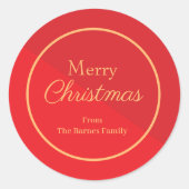 Rood en Goud Custom Vrolijk Kerstfeest Ronde Sticker (Voorkant)
