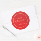 Rood en Goud Custom Vrolijk Kerstfeest Ronde Sticker (Envelop)