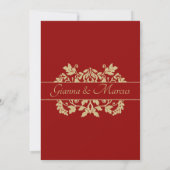 Rood en Goud Damask Emblem Wedding Kaart (Achterkant)