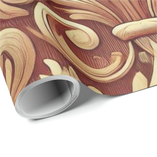 rood en goud Damask Pattern Cadeaupapier (Rol Hoek)