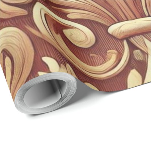 rood en goud Damask Pattern Cadeaupapier (Rol Hoek)