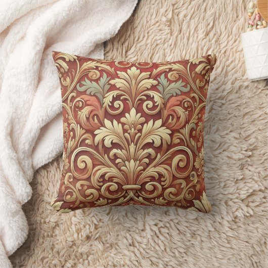  rood en goud Damask Pattern Kussen (Deken)