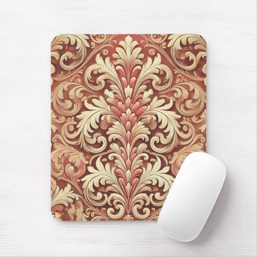 rood en goud Damask Pattern Muismat (Met muis)