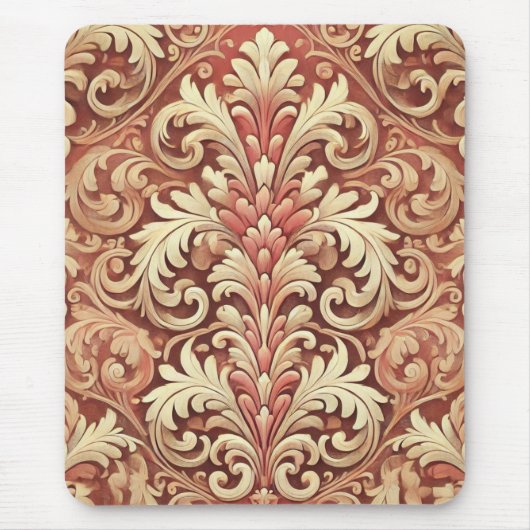 rood en goud Damask Pattern Muismat (Voorkant)