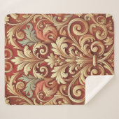rood en goud Damask Pattern Sherpa Deken (Voorkant (horizontaal))