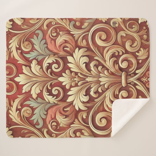 rood en goud Damask Pattern Sherpa Deken (Voorkant (horizontaal))