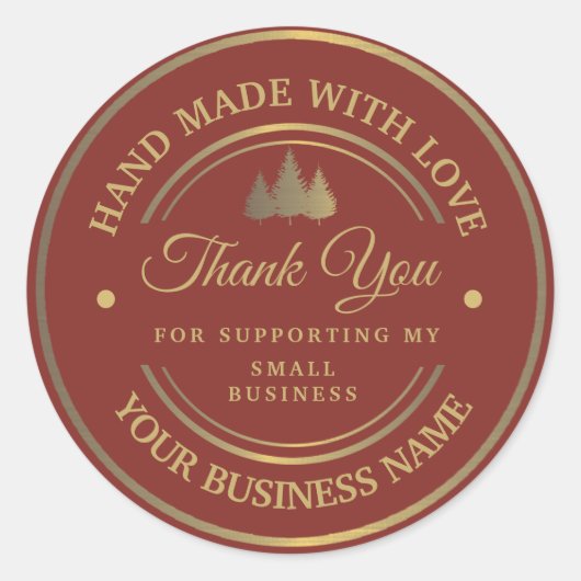 Rood en goud | dank u klassieke ronde sticker (Voorkant)