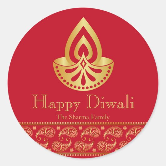 Rood en Goud Diwali Party Favor Ronde Sticker (Voorkant)