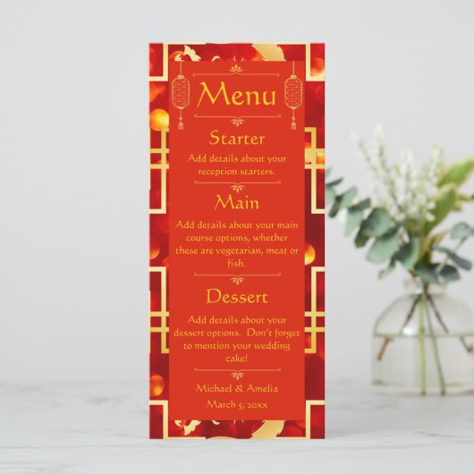 Rood en Goud Dragon Wedding Menu (Staand voorkant)