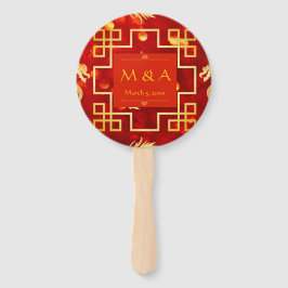 Rood en Goud Dragon Wedding Ronde Hand Fan Handwaaier