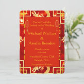 Rood en Goud Dragon Wedding Round Invitation Kaart (Staand voorkant)