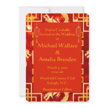 Rood en Goud Dragon Wedding Round Invitation