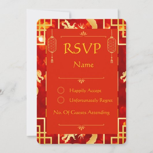 Rood en Goud Dragon Wedding RSVP Card (Voorkant)