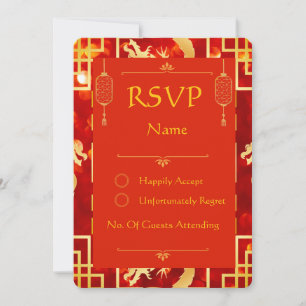 Rood en Goud Dragon Wedding RSVP Card
