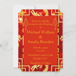 Rood en Goud Dragon Wedding Ticket Uitnodiging