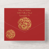 Rood en goud, drakenkam, Chinees nieuwjaar, All In One Uitnodiging (Achterkant)