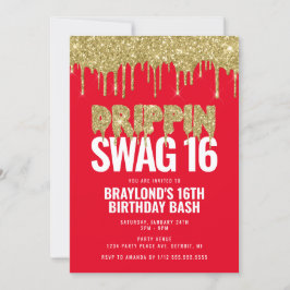 Rood en Goud Drippin Swag 16 Verjaardag Kaart