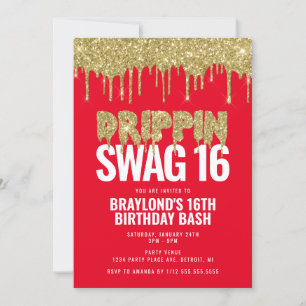 Rood en Goud Drippin Swag 16 Verjaardag Kaart