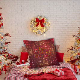 Rood en Goud Dromerige Sparkle Familie Kerstmis Kussen
